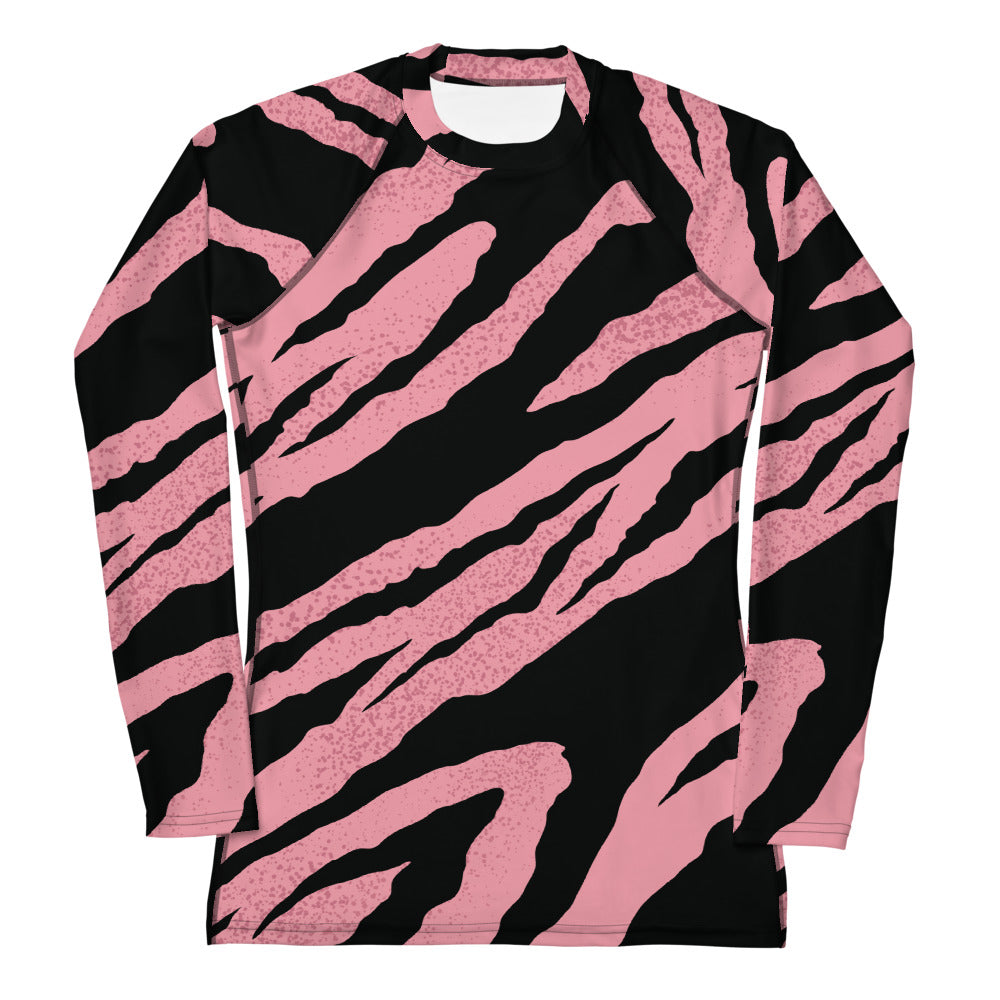 Pink And Black Tiger Womens Rash Guard